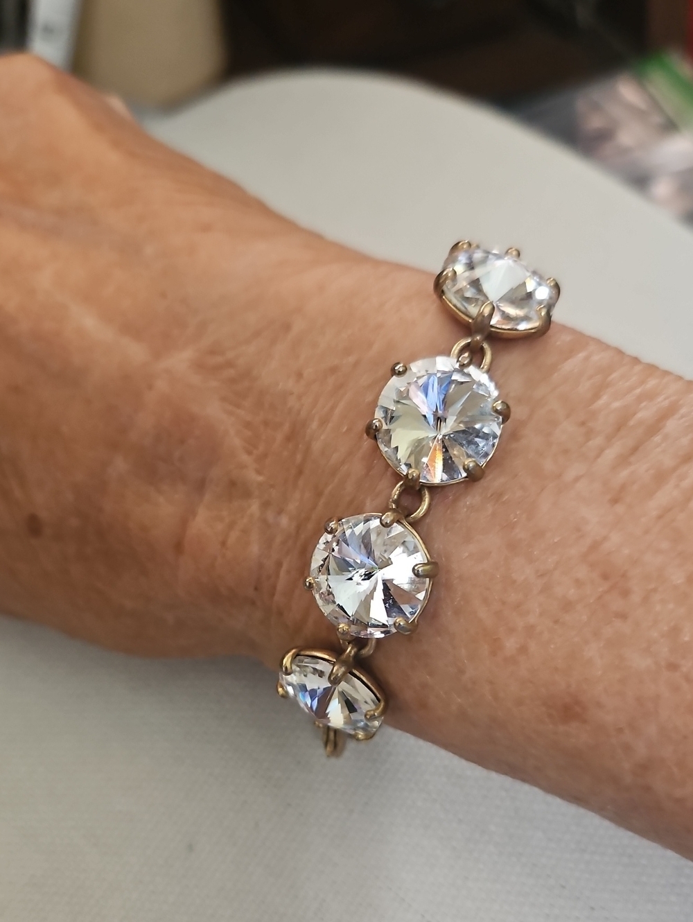 Stella & Dot Gold-Tone Bracelet with Clear Crystal Rounds